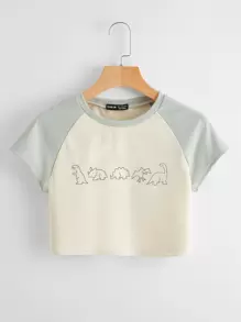 SHEIN EZwear Cartoon Dinosaur Print Crop Tee