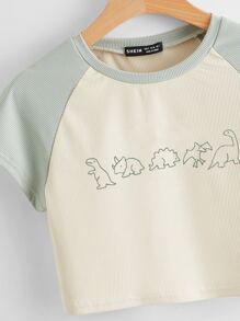 SHEIN EZwear Cartoon Dinosaur Print Crop Tee