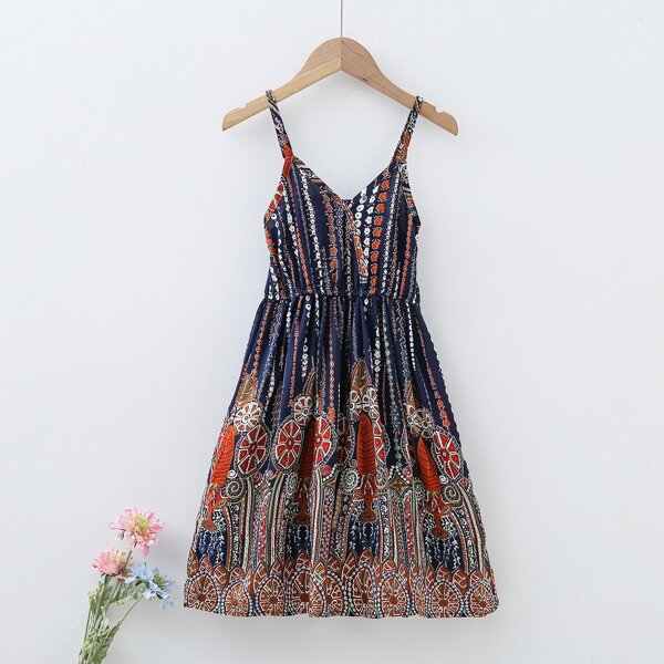 

Toddler Girls Surplice Front Graphic Print Cami Dress, Multicolor