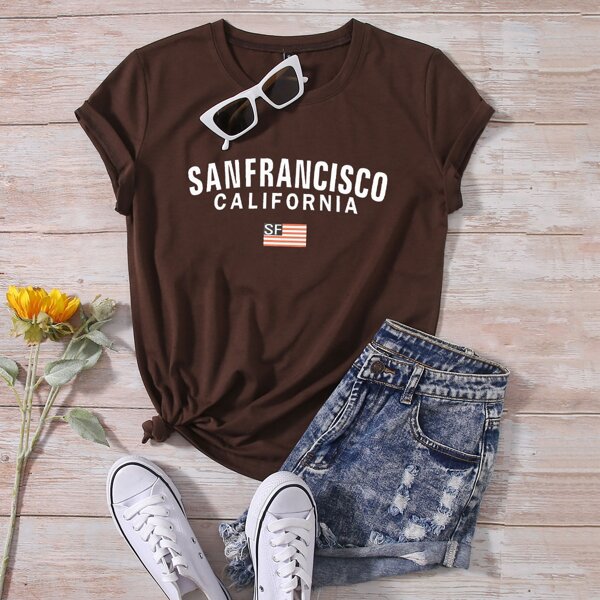 

American Flag And Letter Graphic Tee, Chocolate brown