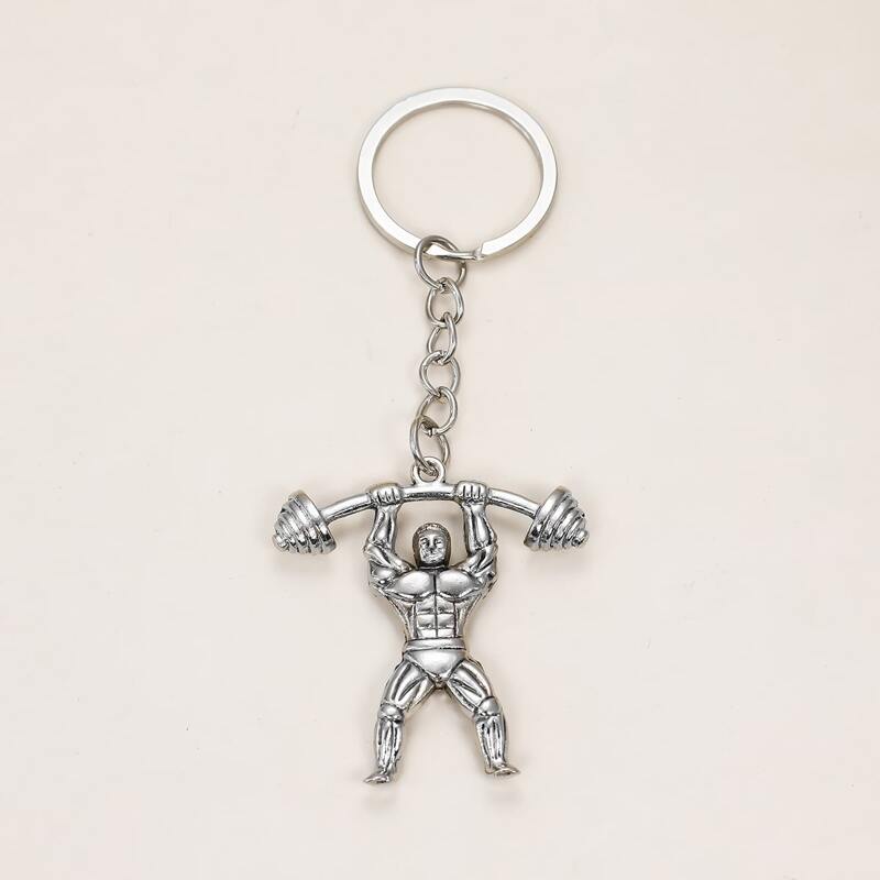 

Bodybuilder Charm Keychain, Silver