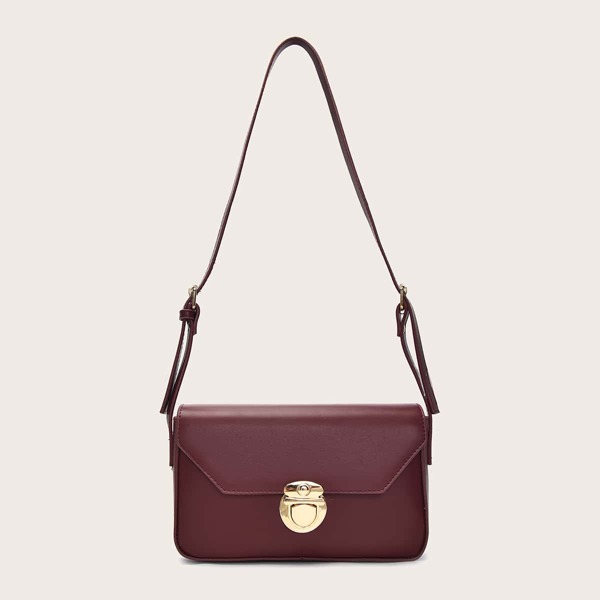 

Minimalist Push Lock Flap Crossbody Bag, Burgundy