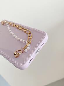Faux Pearl Hand Strap Phone Case - Purple - View 3