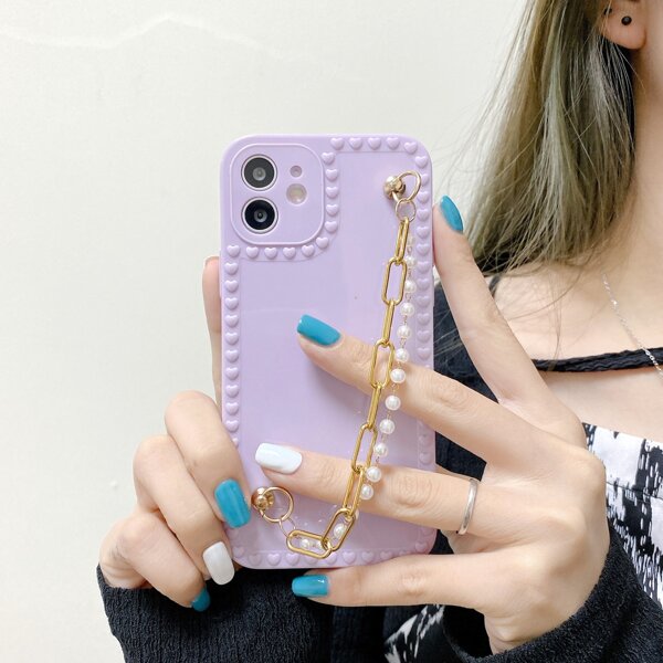 

Faux Pearl Hand Strap Phone Case, Purple