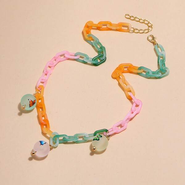 

Color Block Chain Necklace, Multicolor