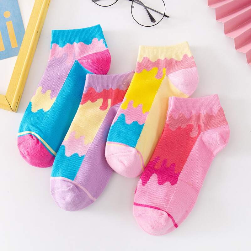 

4pairs Colorful Ankle Socks, Multicolor