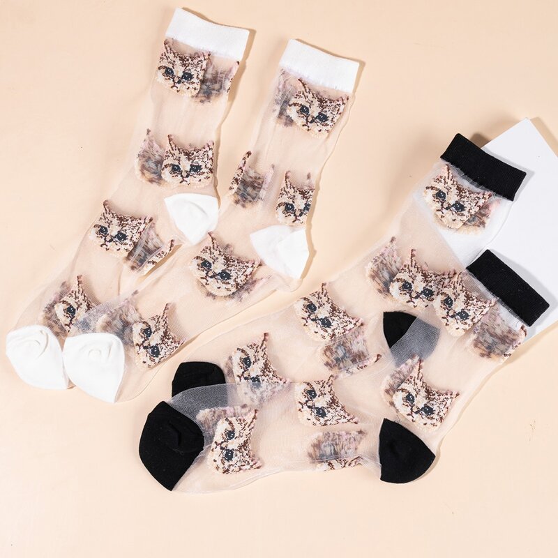 

2pairs Cat Graphic Crew Socks, Multicolor