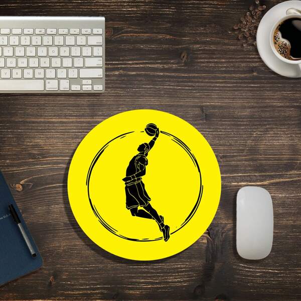 

Basketball Pattern Round Mouse Pad, Yellow
