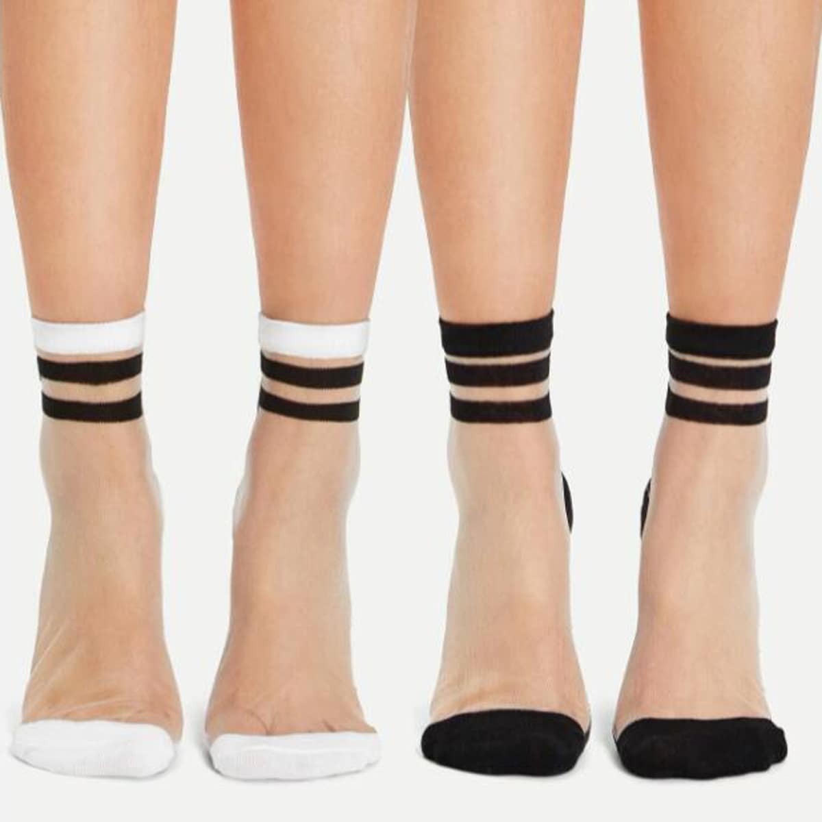 

2pairs Striped Crew Socks, Black and white