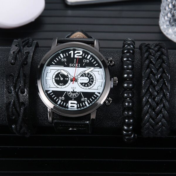 

1pc Men Triple Dial Quartz Watch With 3pcs Bracelet