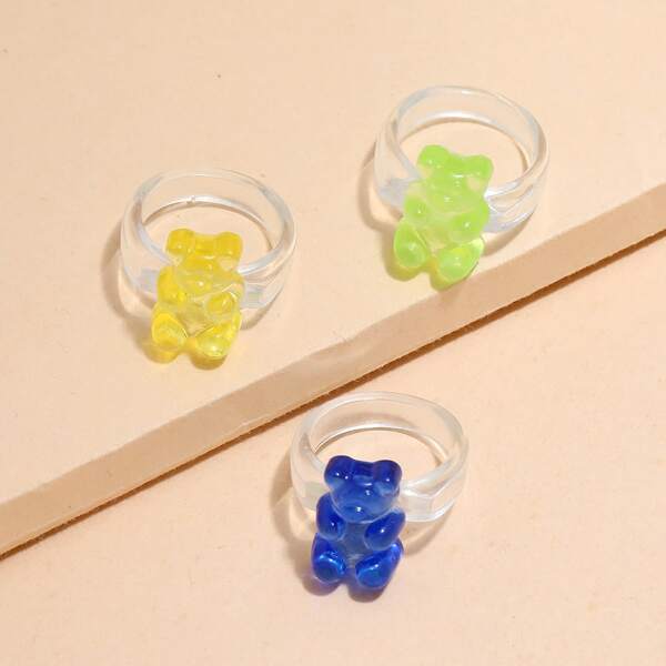 

3pcs Bear Decor Ring, Multicolor