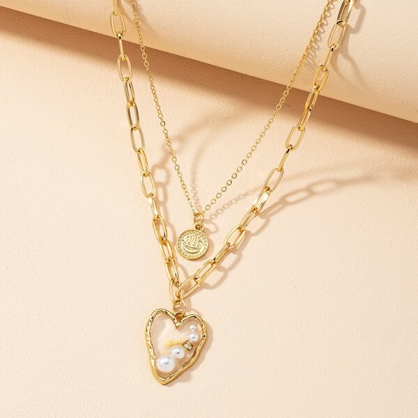 

Heart Charm Layered Necklace, Gold