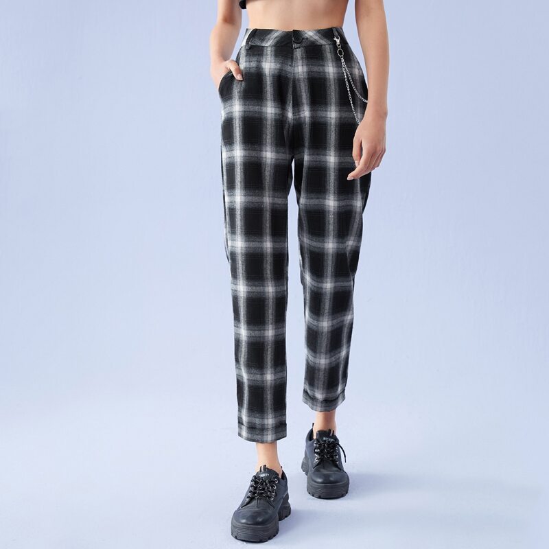 

Plaid Chain Pants, Black and white
