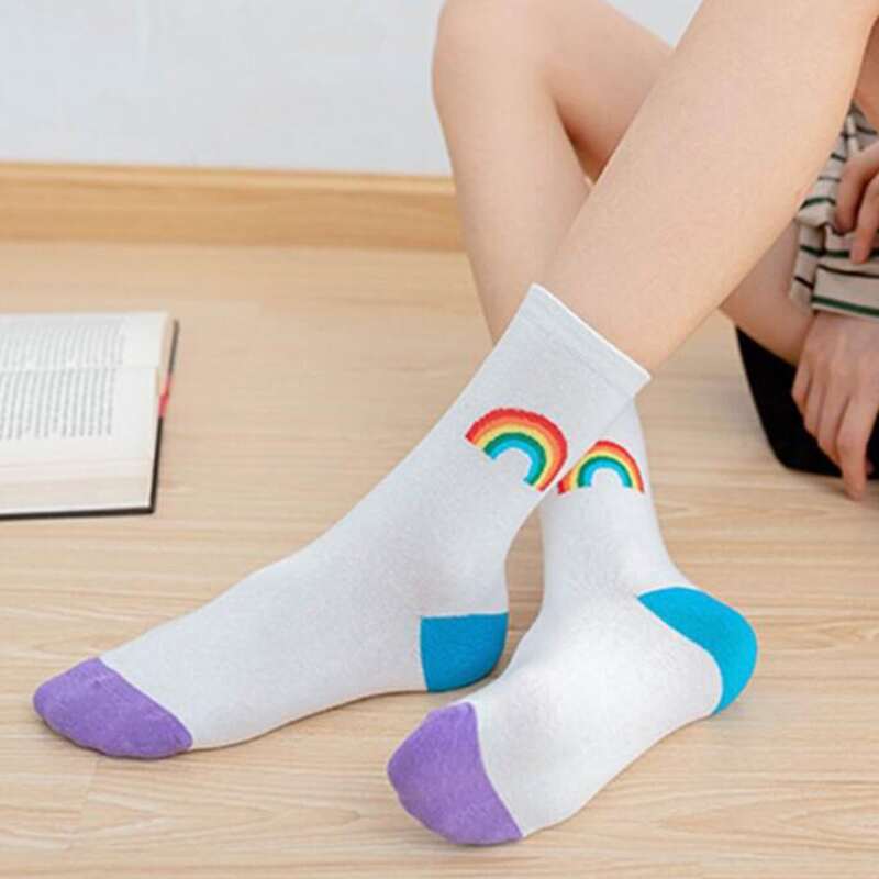 

Rainbow Graphic Crew Socks, White