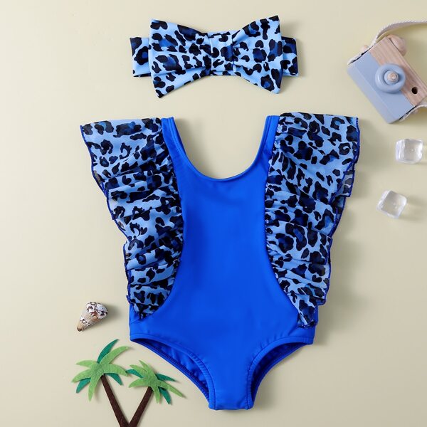 

Baby Girl Leopard Ruffle One Piece Swimsuit & Headband, Royal blue