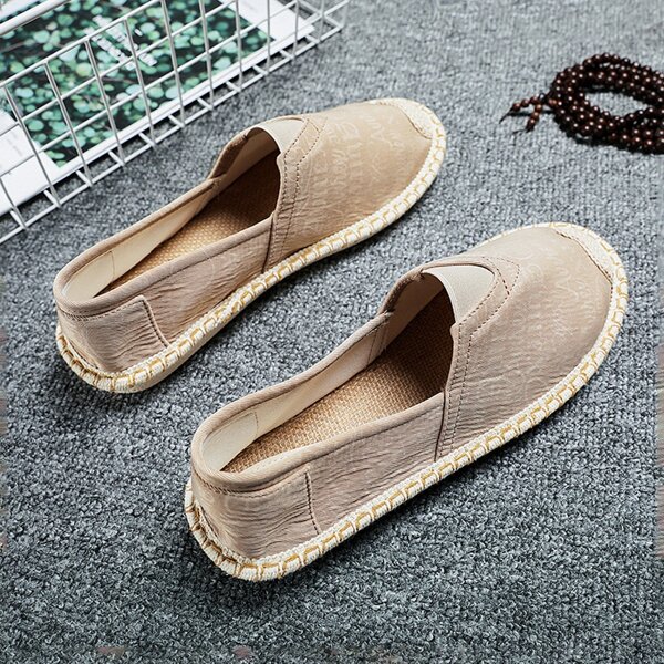 

Men Letter Graphic Espadrille Loafers, Beige