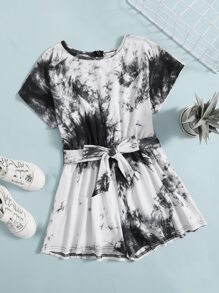 SHEIN 女孩紮染自腰帶連身短褲