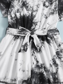 SHEIN 女孩紮染自腰帶連身短褲