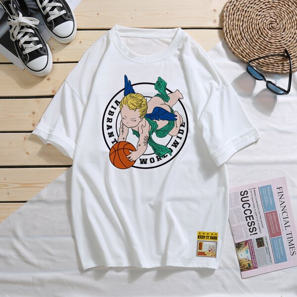 

Men Letter And Angel Print Tee, White