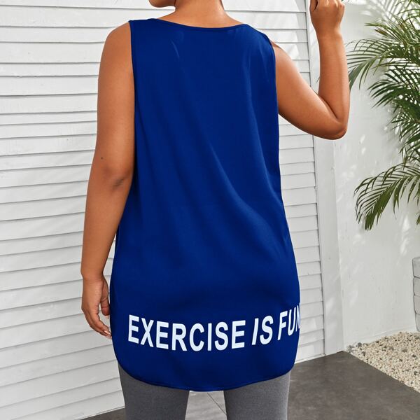 

Plus Slogan Graphic Sports Tank Top, Blue