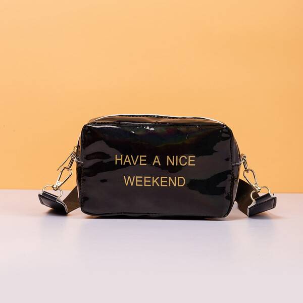 

Patent Letter Graphic Crossbody Bag, Black