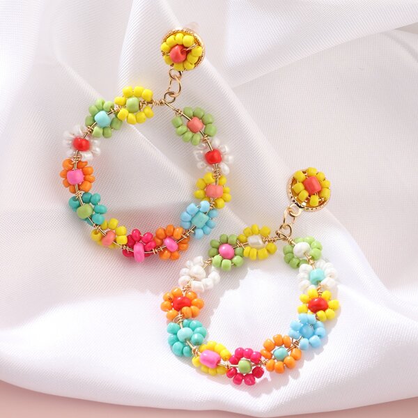 

Flower Detail Bead Earrings, Multicolor