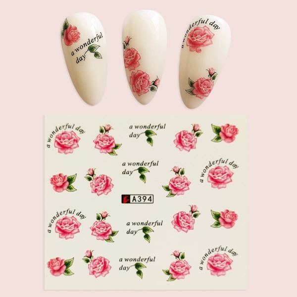 

1sheet Rose Pattern Nail Sticker, Multicolor