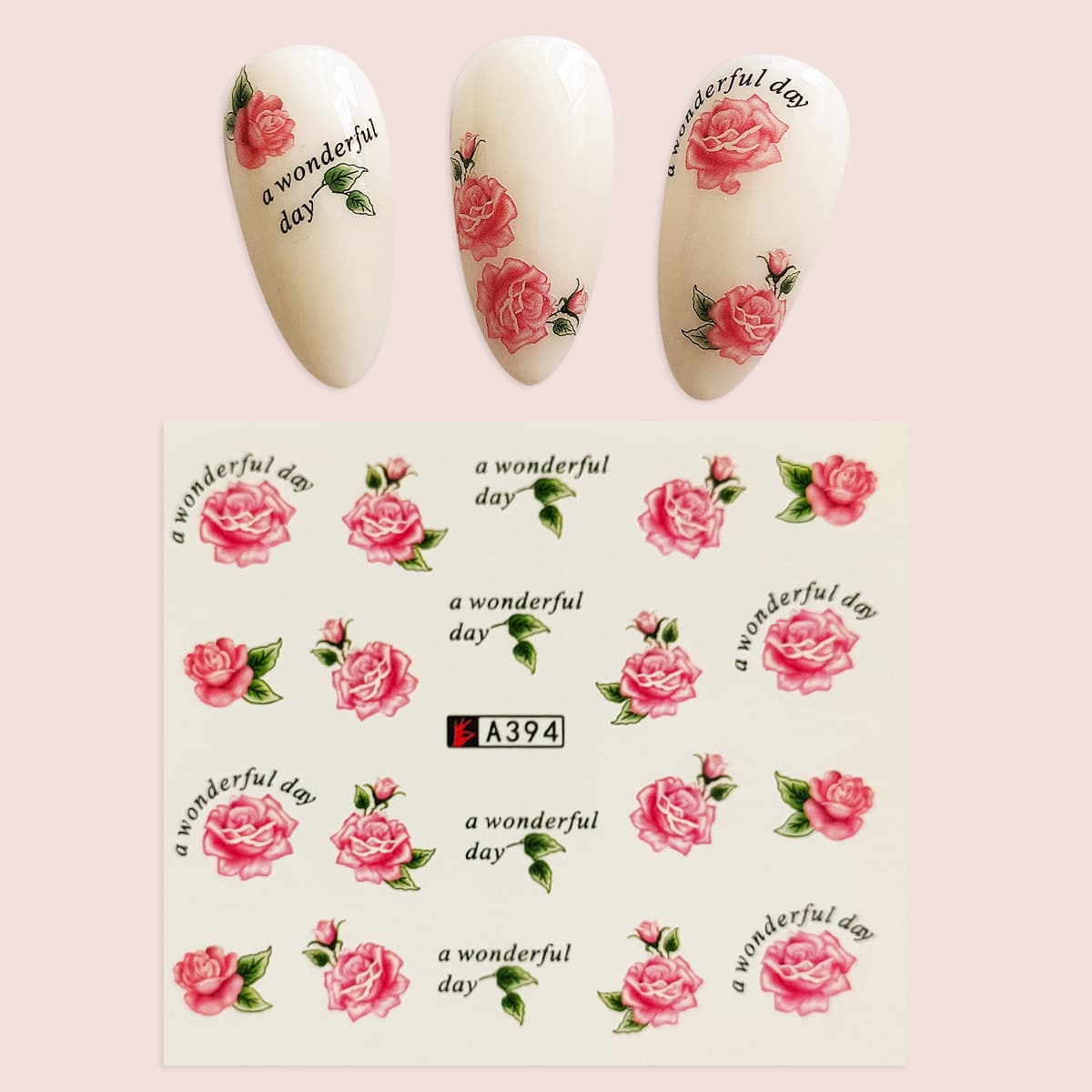 

1sheet Rose Pattern Nail Sticker, Multicolor