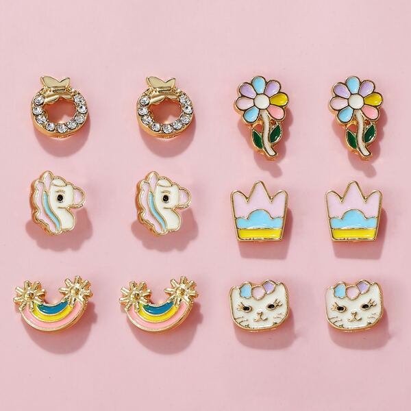

6pairs Cartoon Earrings, Multicolor
