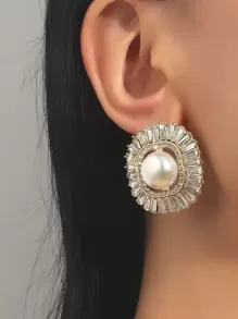 水钻装饰耳环 - 白色 - 查看 1