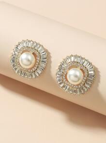 水钻装饰耳环 - 白色 - 查看 2