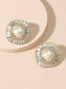 水钻装饰耳环 - 白色 - 查看 3