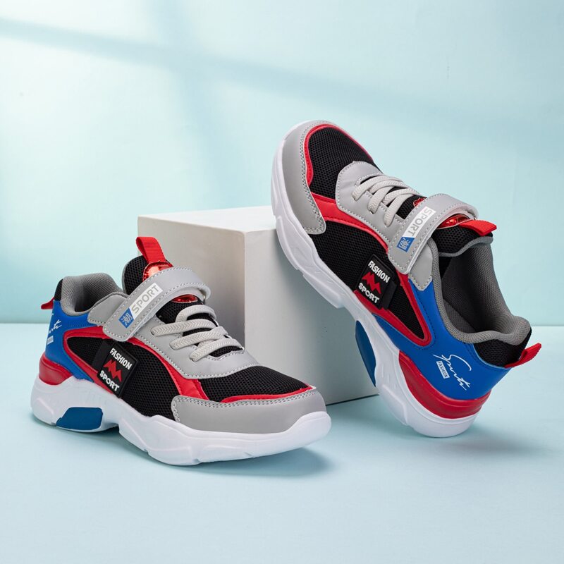 

Velcro Strap Color Block Sneakers, Red