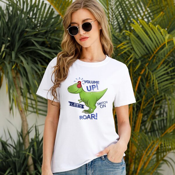 

Cartoon Dinosaur & Letter Graphic Tee, White