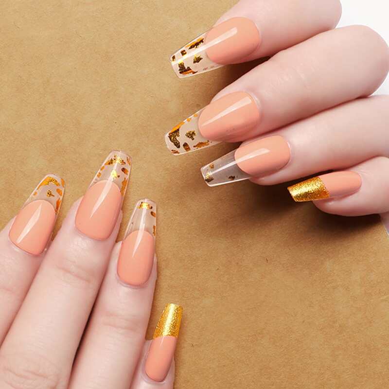 

24pcs Bronzing Fake Nail & 1sheet Tape, Multicolor