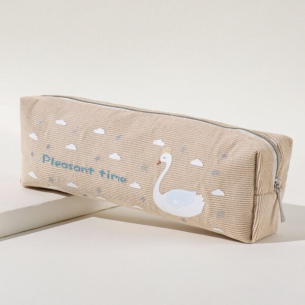 

Cartoon Swan Print Pencil Bag, Apricot