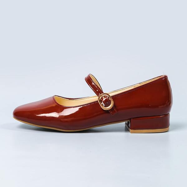 

Square Toe Mary Jane Flats, Brown