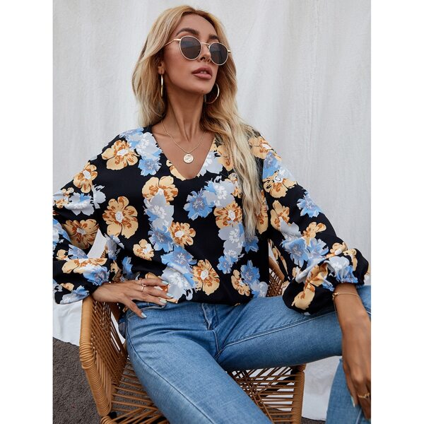 

Allover Floral Bishop Sleeve Blouse, Multicolor