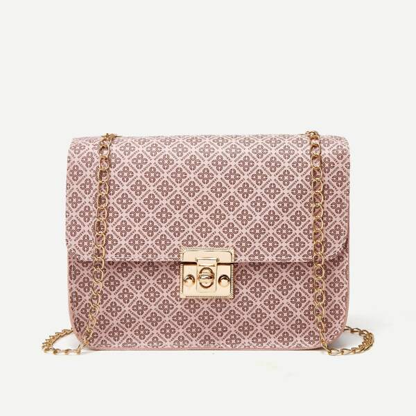 

Floral Graphic Twist Lock Chain Bag, Pink