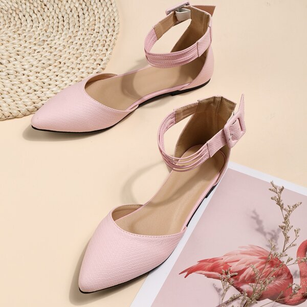 

Minimalist Buckle Decor Ankle Strap Flats, Dusty pink