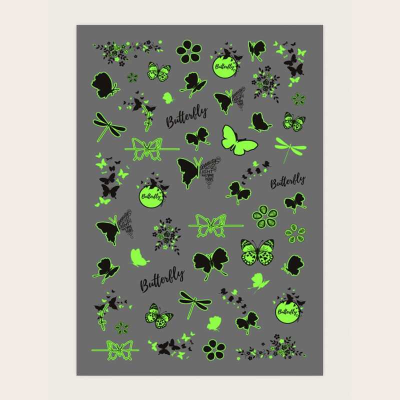 

1sheet Luminous Butterfly Pattern Nail Sticker, Multicolor