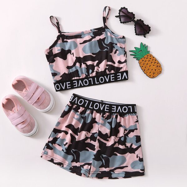 

Toddler Girls Camo & Letter Tape Cami Top With Shorts, Multicolor