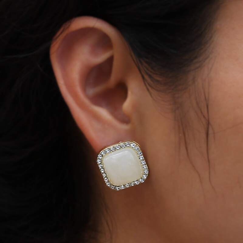 

Rhinestone Stud Earrings, Beige