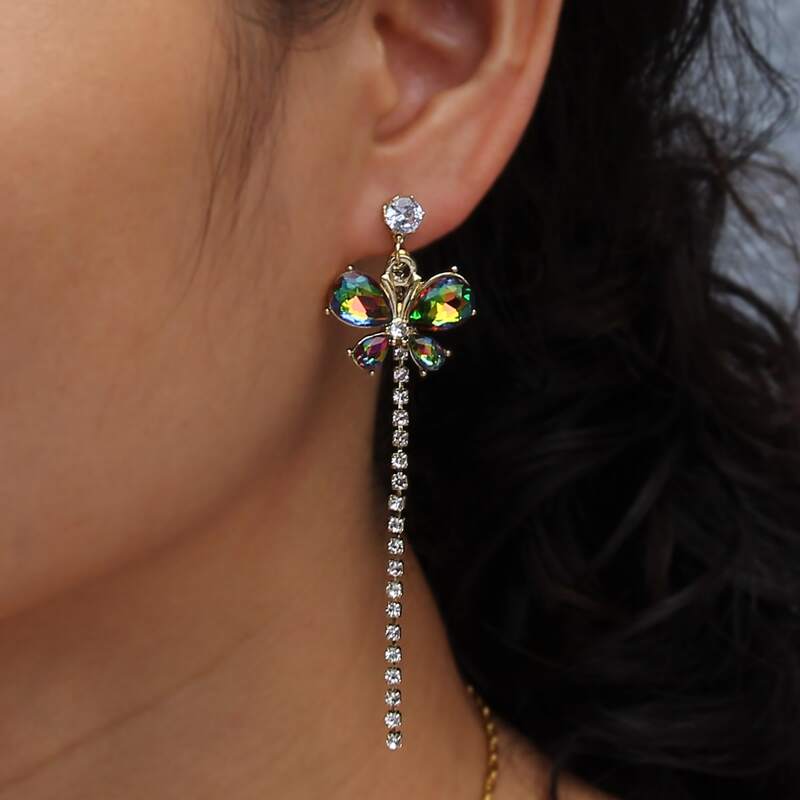 

Rhinestone Butterfly Drop Earrings, Gold