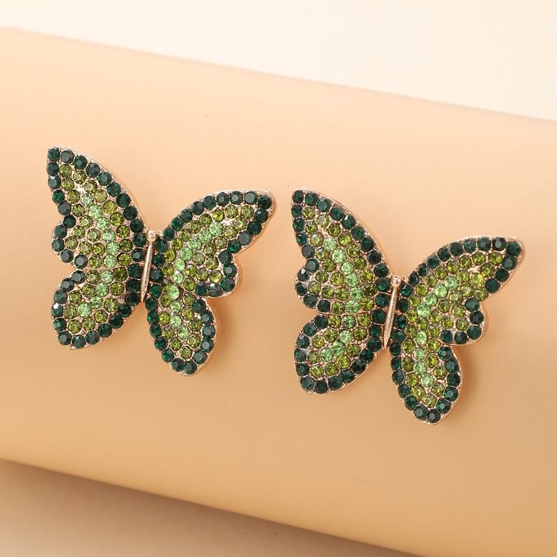 

Rhinestone Butterfly Stud Earrings, Green