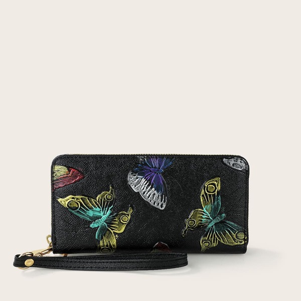 

Butterfly Pattern Long Wallet, Black