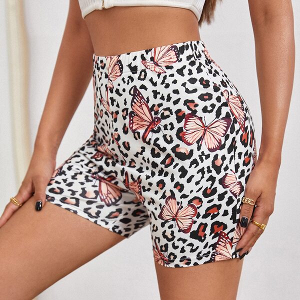 

Butterfly And Leopard Print Biker Shorts, Multicolor
