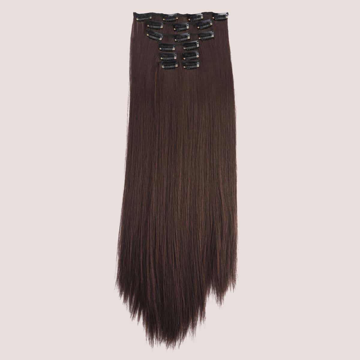 

16 pcs Clip Long Straight Hairpiece, Brown