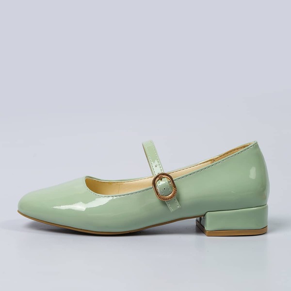 

Minimalist Buckle Decor Mary Janes, Mint green