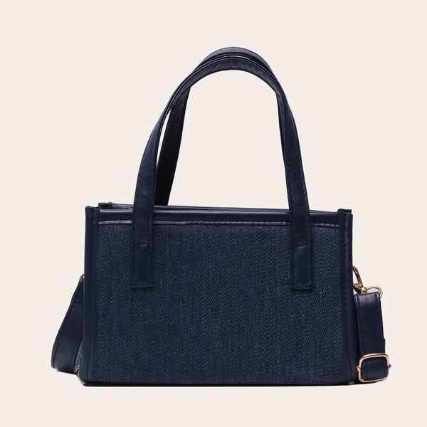 

Contrast Binding Satchel Bag, Navy blue